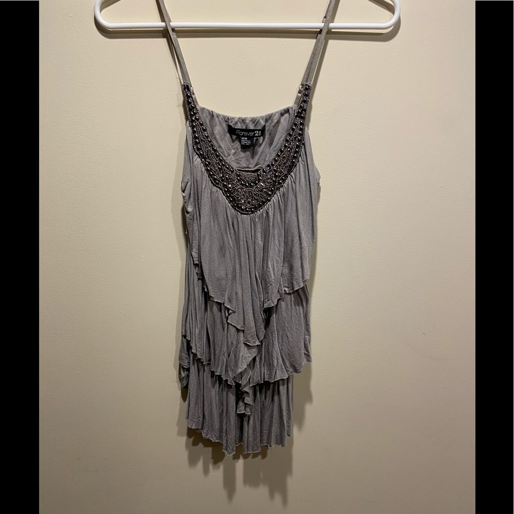 Beaded Layered Gray Tank Top Forever 21